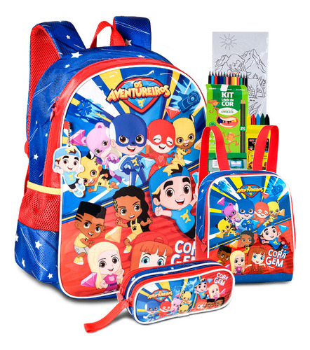 Kit Mochila Estojo Lancheira Luccas Neto Aventureiros Cor Av2402j - Aventureiros