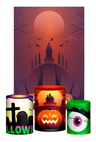 Kit Casado Halloween Trio Capa Cilindro Retangular Tecido