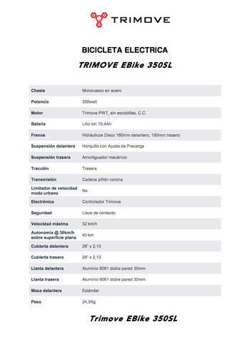 Trimove Ebike 350w Ssl Bicicleta Electrica Litio Scooter