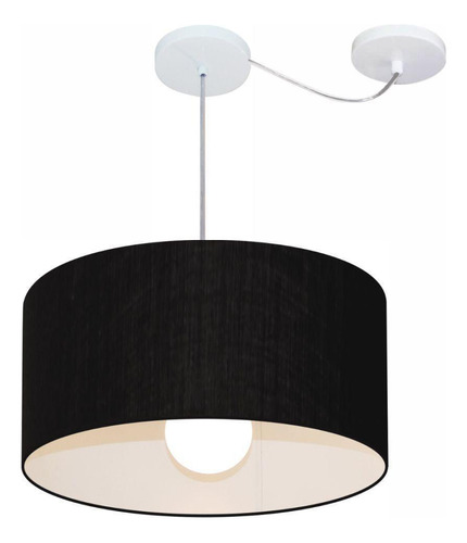 Lustre Pendente Cilíndrico Com Desvio Md-4230 Cúpula em Tecido 50x25cm Preto - Bivolt