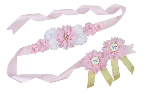 Nishine Pink Maternidad Flor Sash Belt Embarazo Cinturón Par