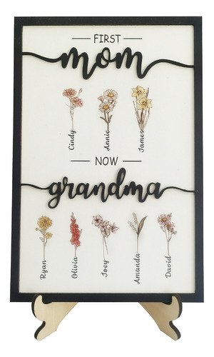 Placa De Madera Con La Inscripción «first Mom Now Grandma» C