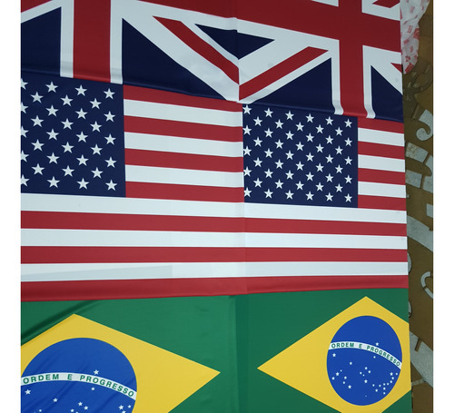 2 Banderas (1 Mex Y 1  Brasil) 90 X 158 Cm 1 Tela 2 Escudos