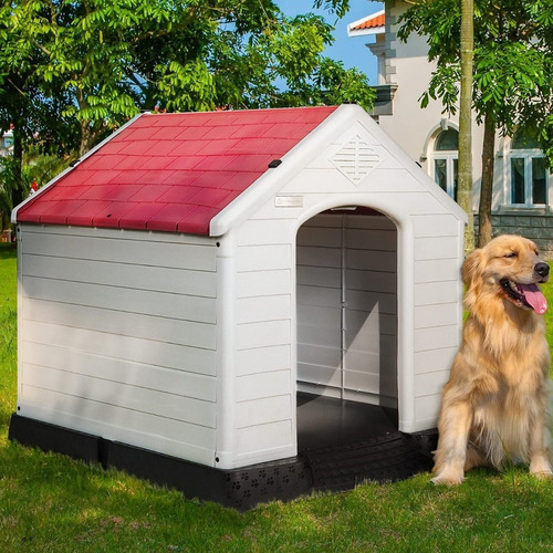 Casa Para Perros De Plastico De 34p Color Rojo Marca Pukami