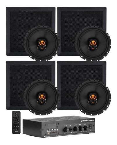 Kit 4 Aran Quadrada Preta Jbl + Amplificador Slim 1800 260w