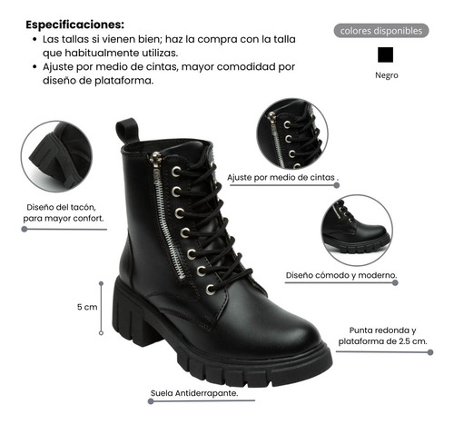 Botas Combat Mujer Urbana Militar Dakota Negro Fareli