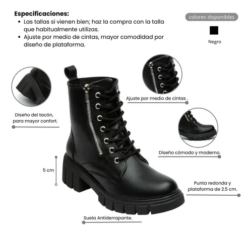 Botas Combat Mujer Urbana Militar Dakota Negro Fareli 607