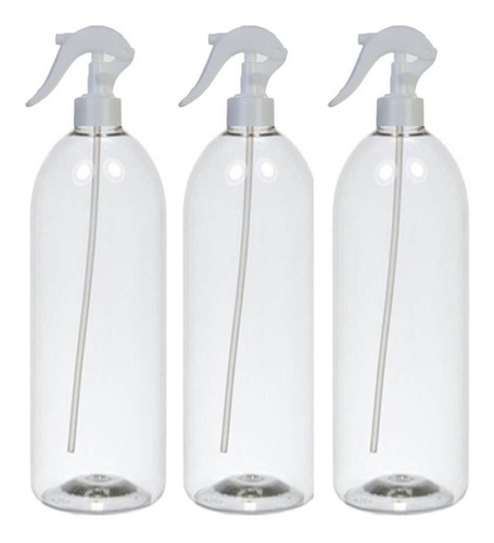 Pack 3 Botellas Plastica Con Valvula Rociador Blanco 1 Litro