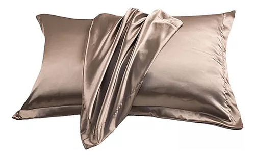 Funda Almohada Satin Tipo Seda Set X2 Unidades 76cm * 50cm Color Café