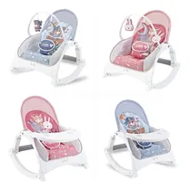 Comprar Mecedora Vibradora Musical Para Bebe Con Bandeja De Comer Color Celeste Verde Rosado Animalitos