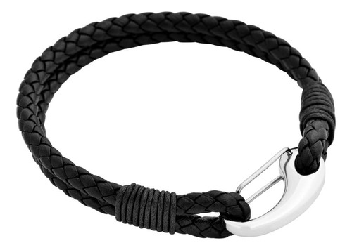 Brazalete De Cuero Genuino Trenzado Edforce De 2 Hilos Con C