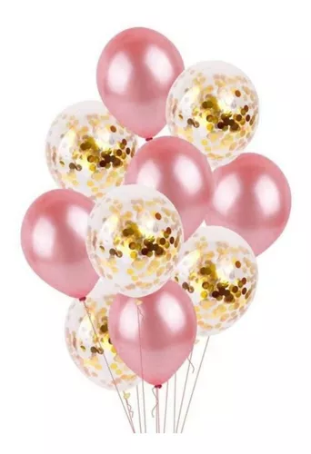 Set 10 Globos Transparente Cristal Confetti Y Rosa Claro