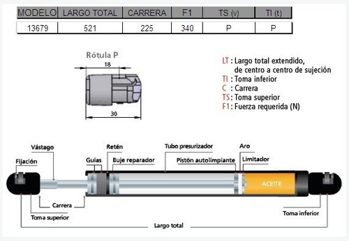 Imagen 2 de 5 de Amortiguador De Puerta Trasera Peugeot 206