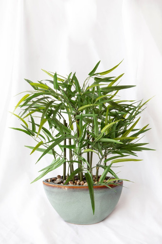 Maceta Celeste Mini Bamboo, Plantas Artificiales