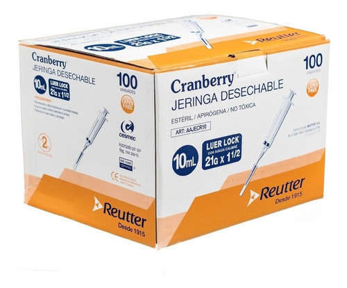 Jeringas Desechables 10ml Luer Lock 100 Unidades