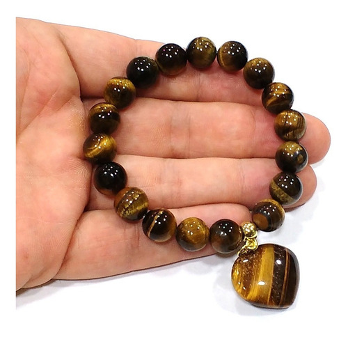 Imagem 2 de 2 de Pulseira Esferas De Pedras Naturais Olho De Tigre Proteção