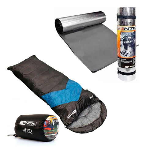 Saco De Dormir Ntk Azul/preto + Isolante Térmico Aluminizado