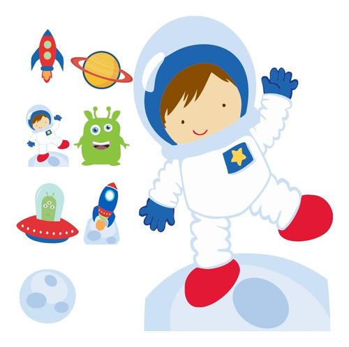 Imagem 1 de 3 de Kit 7 Totem Chão Mesa Astronauta Mdf Provençal Festa