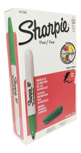 Marcador Permanente Sharpie Verde Punto Fino 12 Pzs