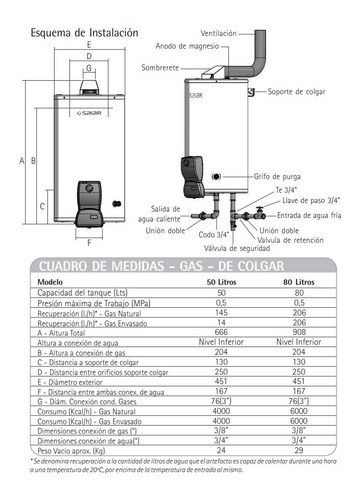 Termotanque Multi Gas De Colgar 80 Litros Saiar Rheem Tcg080