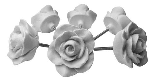 Kit Com 6 Puxadores Gaveta Rosa Flor Grande Botão Resina 4cm