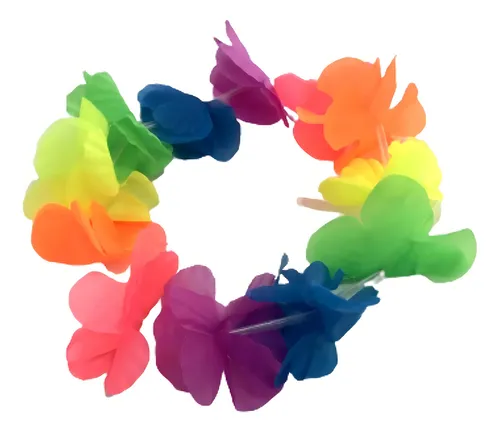 Vincha Tiara Flores De Tela Flúo X 12 Unidades Cotillon Color Multicolor