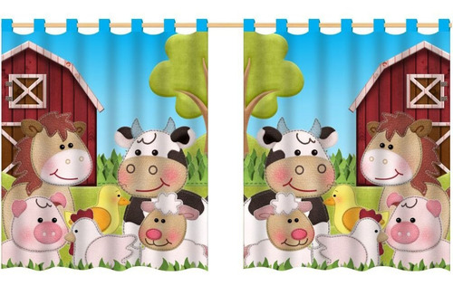 Cortina Decorativa Quarto Infantil Animal Fazendinha Fazenda
