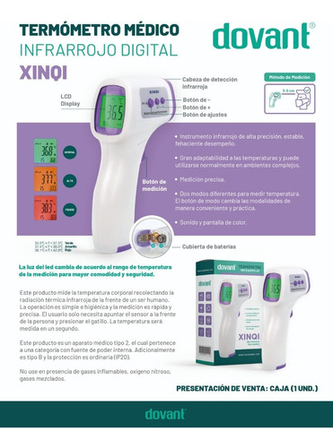 Imagen 4 de 5 de Termómetro Médico Infrarrojo Digital Xinqi - Dovant