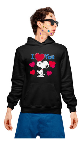 Hoodie Sudadera Snoopy I Love U Globo Corazón Amor Unisex