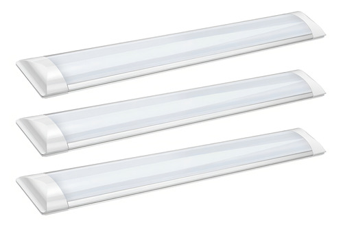 3 Luminária Led Tubular Sobrepor Slim Bivolt 120cm 6000k 40w