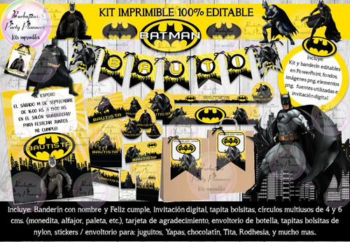 Kit Imprimible Candy  Bar Editable Batman 100% Editable