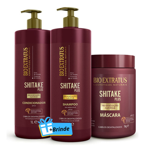 Kit Bioextratus Shitake Cabelos Desvitalizados Litrão+brinde