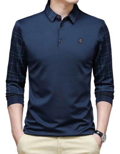 Camisa Polo De Color Sólido Manga Larga Hombres Moda