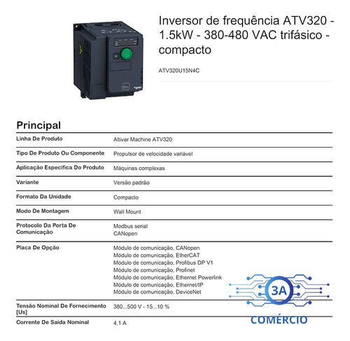 Inversor De Frequência Atv320 Atv320u15n4c 1.5kw Trifásico