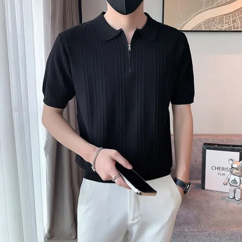 Camisa Tipo Polo De Punto De Manga Corta Para Hombre, Camisa