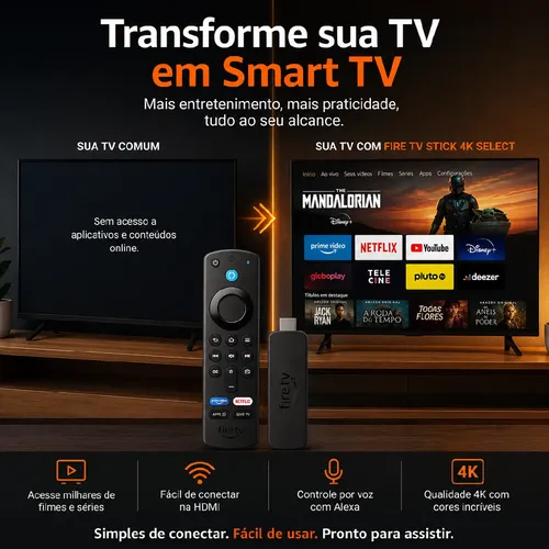 Fire Tv Stick 4k Select Com Alexa E Comandos De Tv Cor Preto