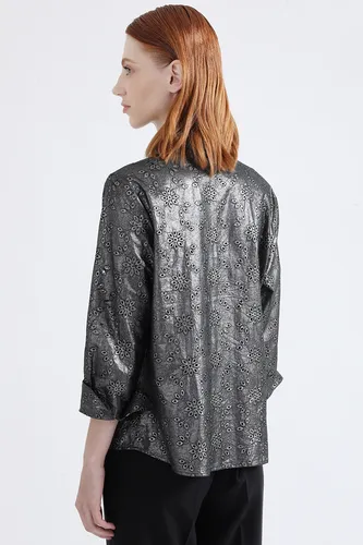 Blusa Bordados Perforados Folia, Negro Liola