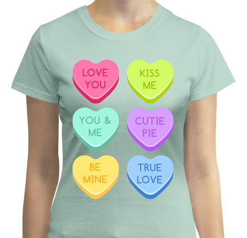 Playera Con Diseño Candy Hearts - Corazones De Dulce - Amor