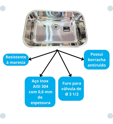 Kit Cuba Inox Tramontina 56x34x17 Alto Brilho Com Válvula