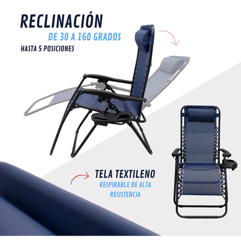 Espreguiçadeira dobrável reforçada com gravidade zero Dakota Grcero - cor azul