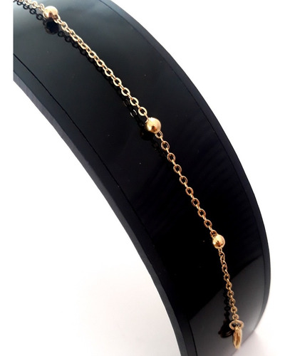 Pulsera Para Dama Cadena Bolitas En Chapa De Oro 14 Kilates Largo 18 Cm