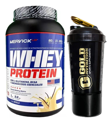 Whey Protein Mervick 1kg + Vaso 2 En 1 Shaker Generation 