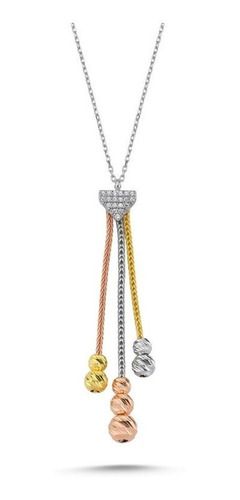 Collar Plata925, 3 Colores Tiras, Dije Cristal Estambul Joya Color Plateado