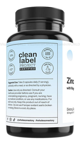 Wholesome Story Zinc Vitamina B6 Magnesio 60 Capsulas Vegana Sabor Sin Sabor