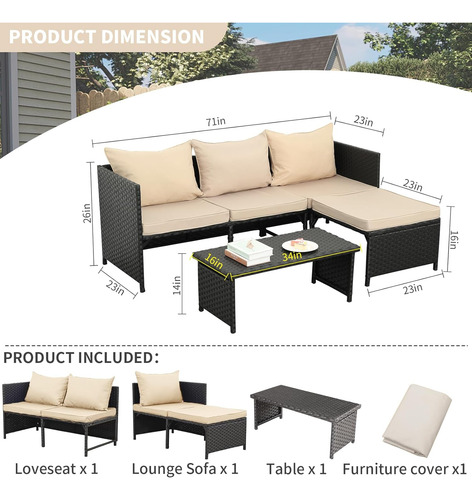 Sofá Modular De 3 Piezas En Mimbre De Polietileno Para Patio