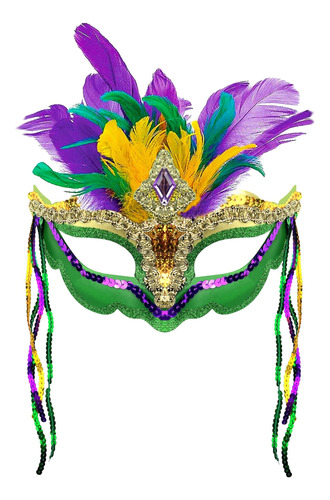 Mardi Gras Mscara Veneciana De Plumas Para Mujer, Se Adapta