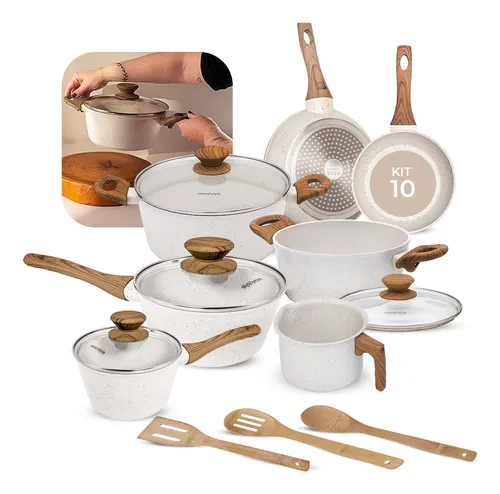 Jogo De Panelas Antiaderente Cerâmica Mimo Style 10 Peças Mármore