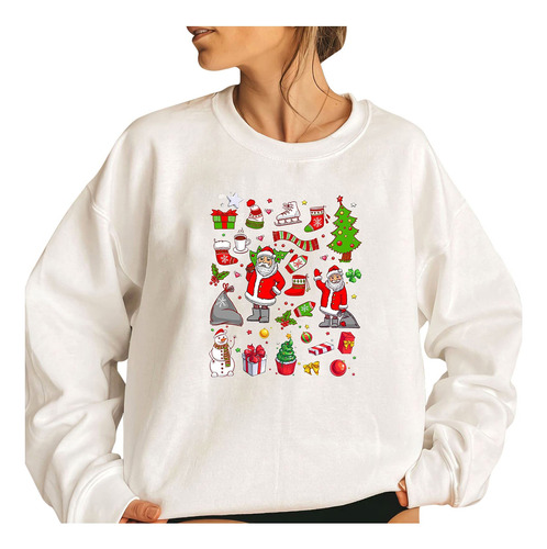 Camiseta Mujer Para Navidad Sudadera Informal Estampado Top