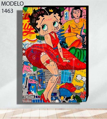 Cuadro Decorativo Modern Betty Boop Arte Pop Grafiti Textur 