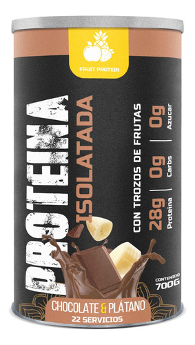 Fruit Protein Proteína Isolate 700g 22 Servicios En Polvo Chocolate Y Platano